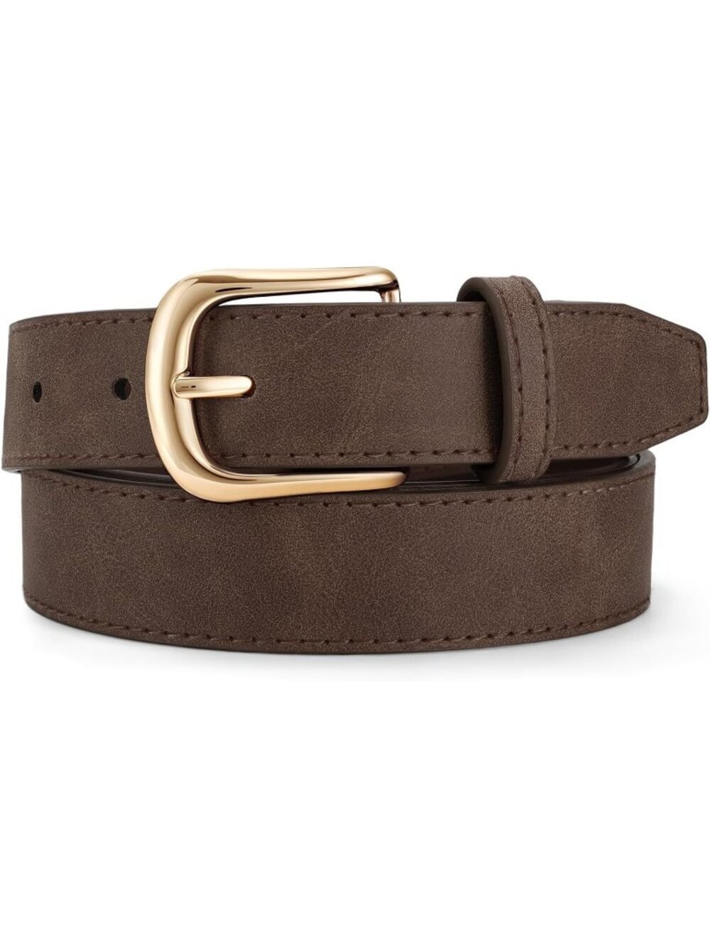 Women Chocolate Brown Leather Belt Vintage Casual Elegant Waist Belt Gold Buckle